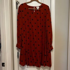 Ava & Viv Rust Dress with Black Polka Dots - Long Sleeve